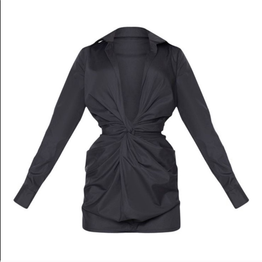 Black Plunge Knot Front Shirt Dress size 6 US